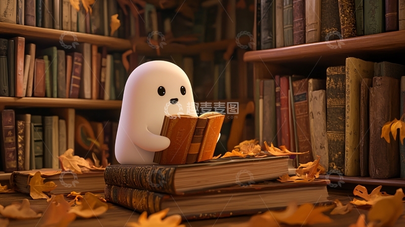 高清大图下载【趣麦麦图】图书馆里的小鬼与书