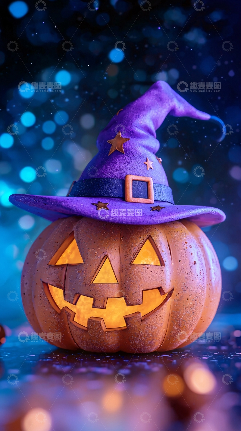 高清大图下载【趣麦麦图】万圣节南瓜灯与巫师帽