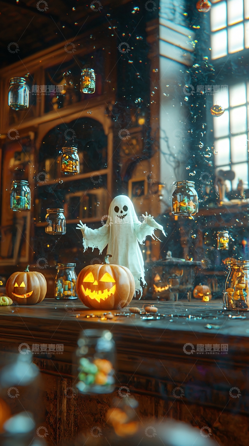 高清大图下载【趣麦麦图】万圣节鬼魂南瓜灯装饰场景
