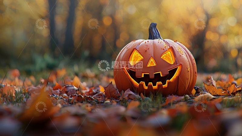 高清大图下载【趣麦麦图】秋日南瓜灯与落叶