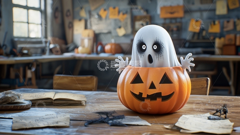 高清大图下载【趣麦麦图】万圣节南瓜里的幽灵