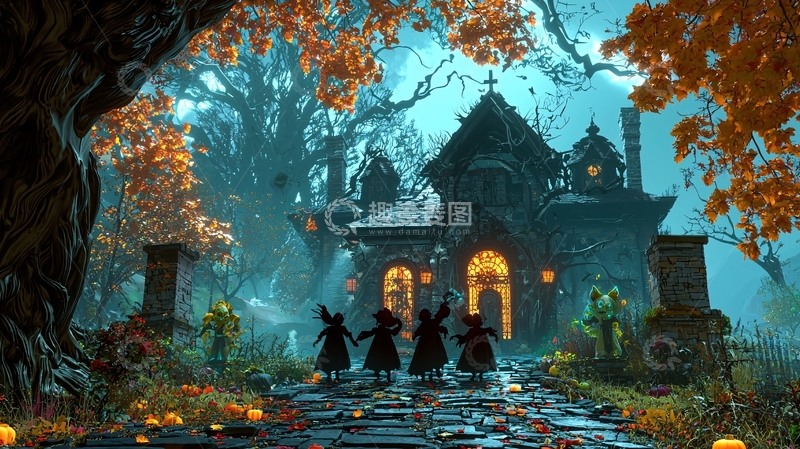 高清大图下载【趣麦麦图】万圣节森林中的神秘城堡