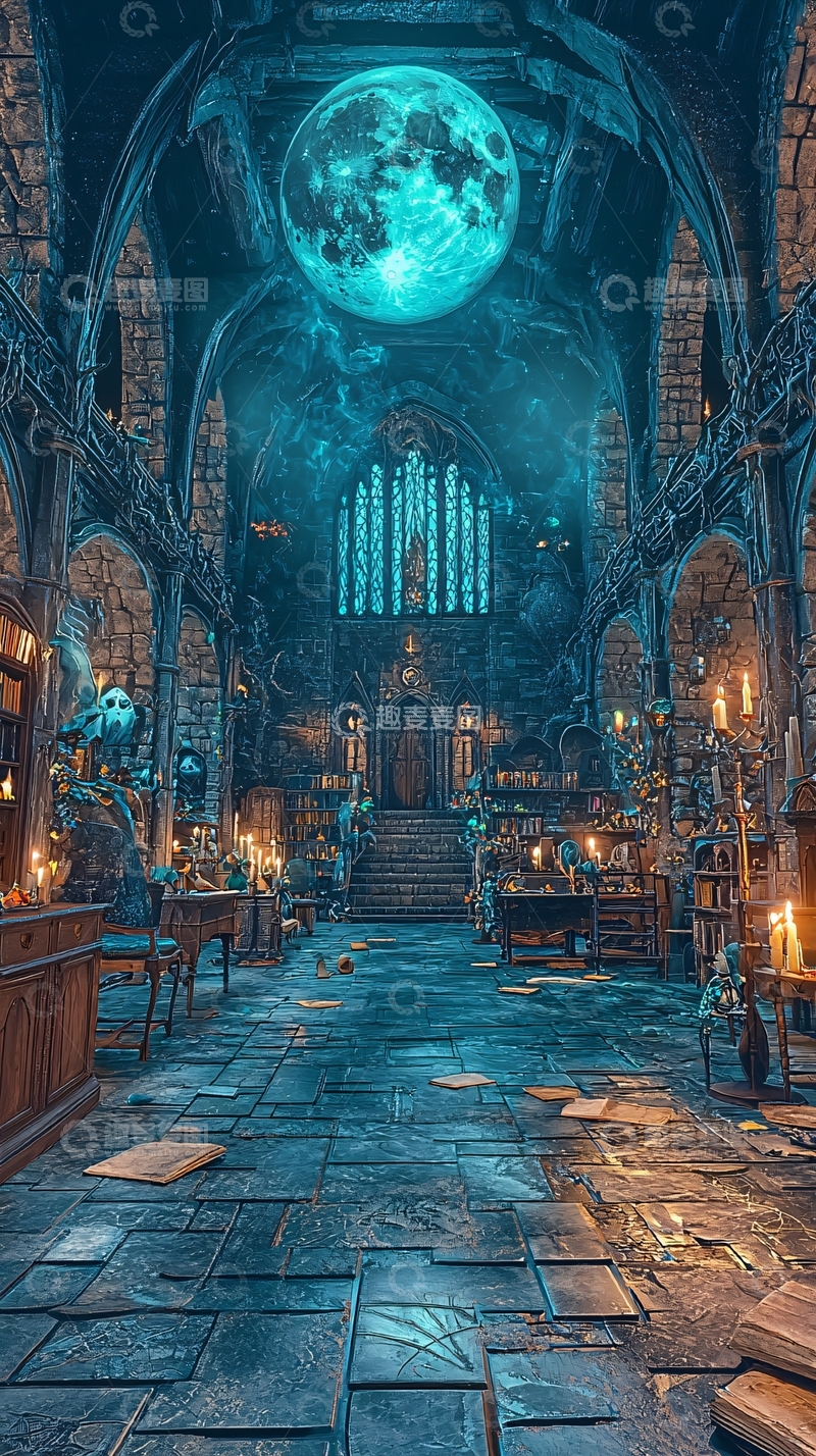 高清大图下载【趣麦麦图】神秘图书馆夜景