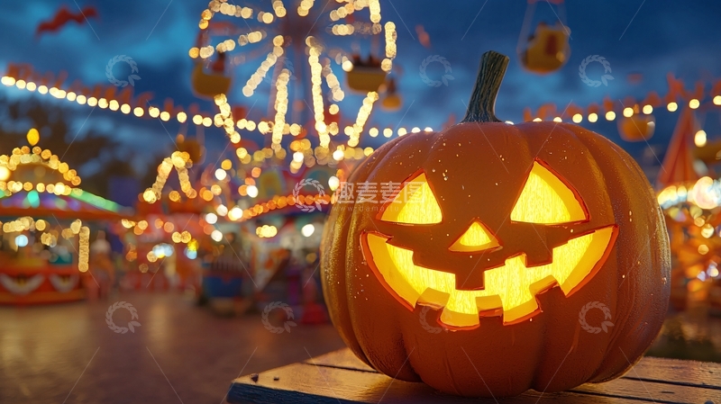 高清大图下载【趣麦麦图】万圣节南瓜灯游乐场夜景