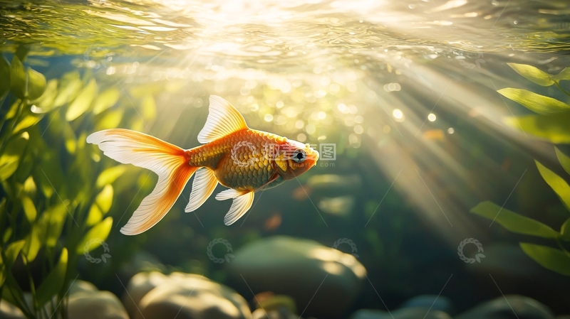 高清大图下载【趣麦麦图】阳光下的金鱼