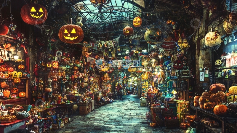高清大图下载【趣麦麦图】万圣节主题市场场景