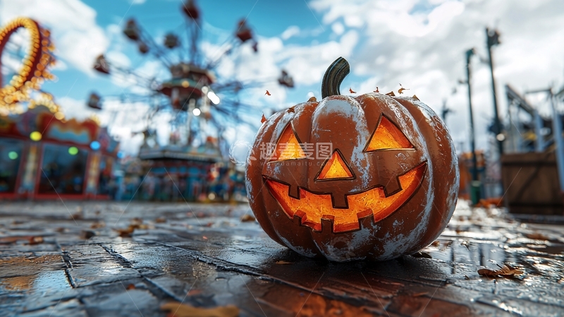 高清大图下载【趣麦麦图】万圣节南瓜灯游乐场背景