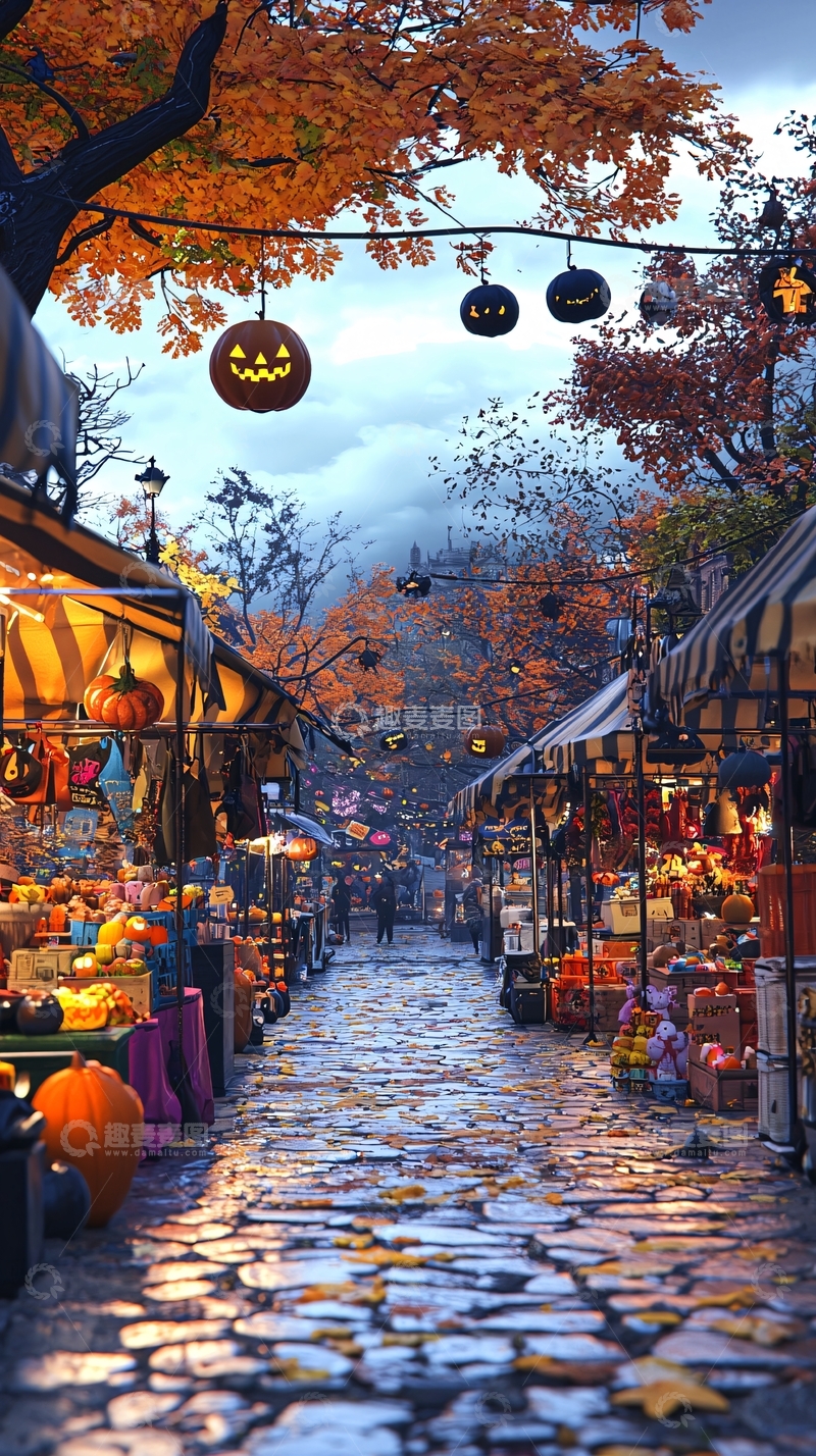 高清大图下载【趣麦麦图】万圣节市场夜景