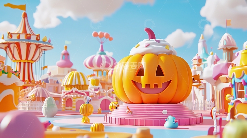 高清大图下载【趣麦麦图】糖果城堡中的南瓜灯