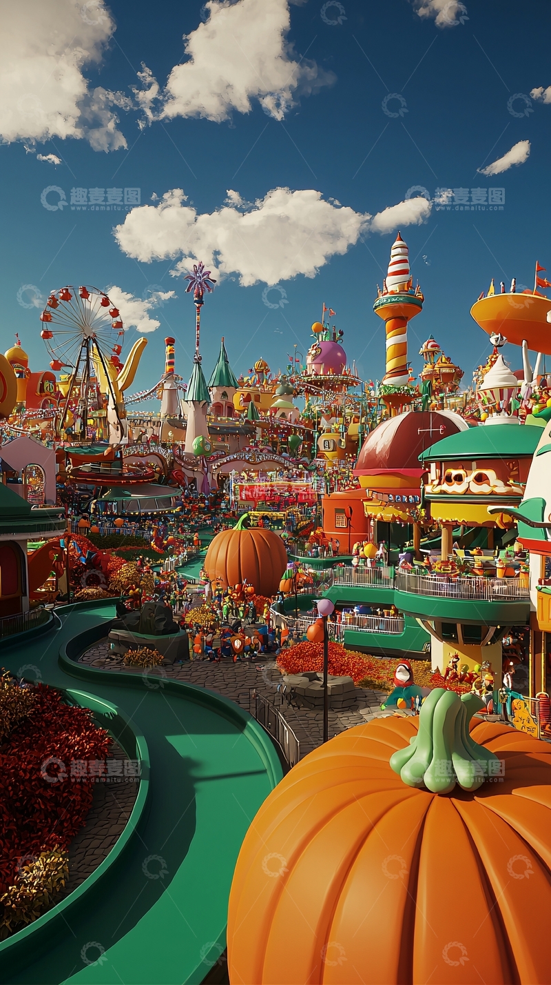 高清大图下载【趣麦麦图】万圣节主题游乐园场景