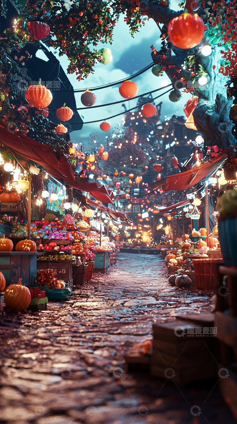 高清大图下载【趣麦麦图】万圣节市场夜景