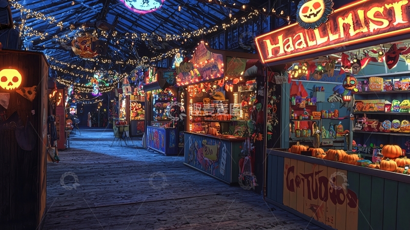 高清大图下载【趣麦麦图】万圣节市场夜景