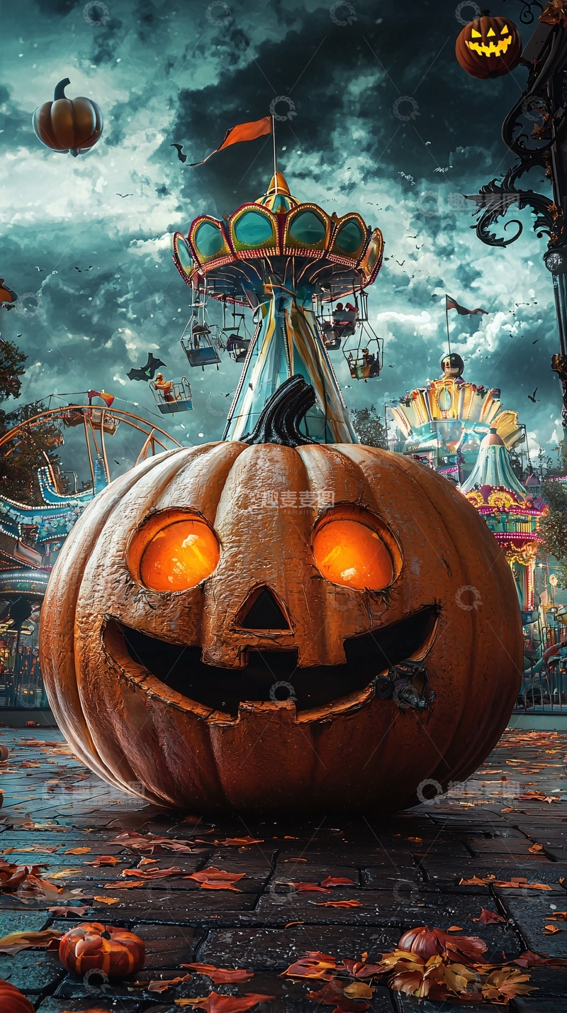 高清大图下载【趣麦麦图】万圣节南瓜乐园夜景