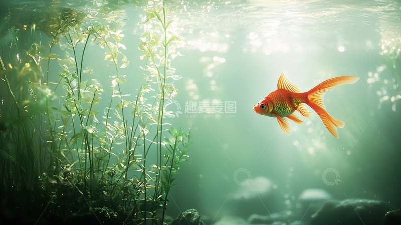 高清大图下载【趣麦麦图】阳光下的金鱼与水草
