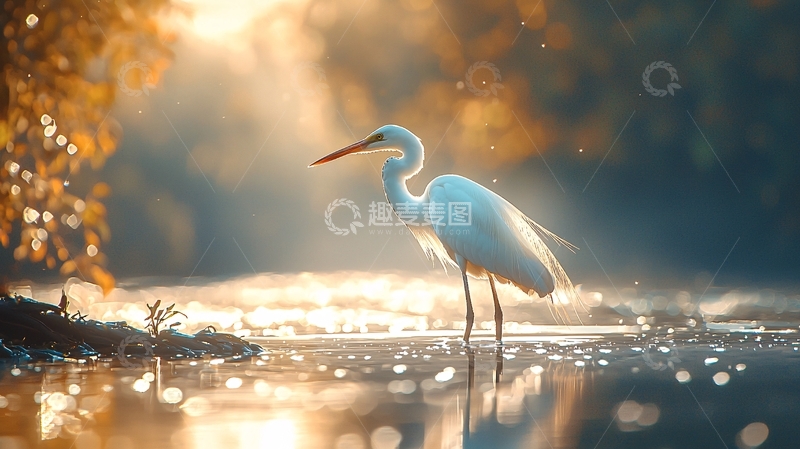 高清大图下载【趣麦麦图】晨光中的白鹭