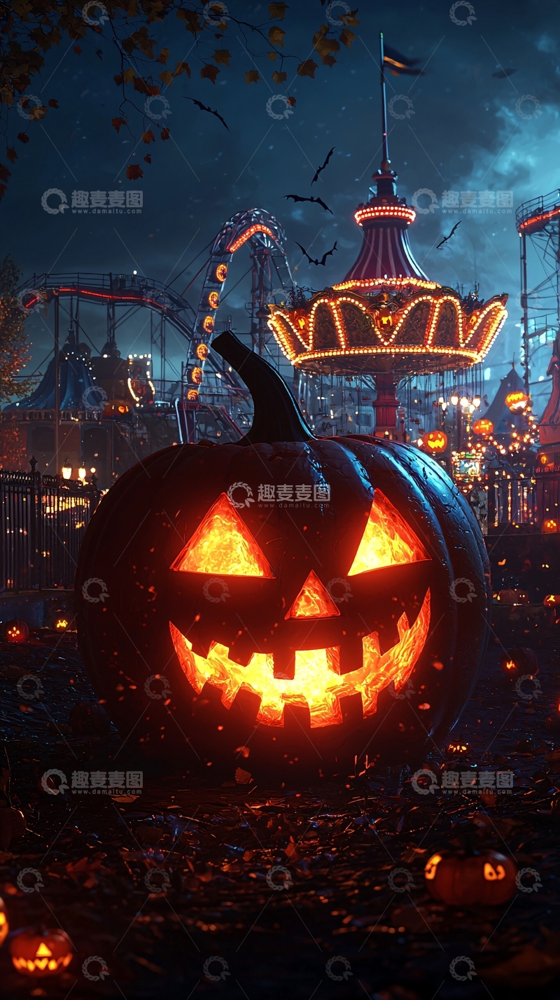 高清大图下载【趣麦麦图】万圣节南瓜乐园夜景