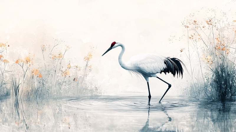 高清大图下载【趣麦麦图】鹤立水中宁静自然风景