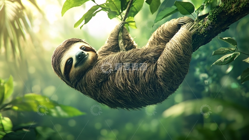 高清大图下载【趣麦麦图】树懒在热带雨林中栖息