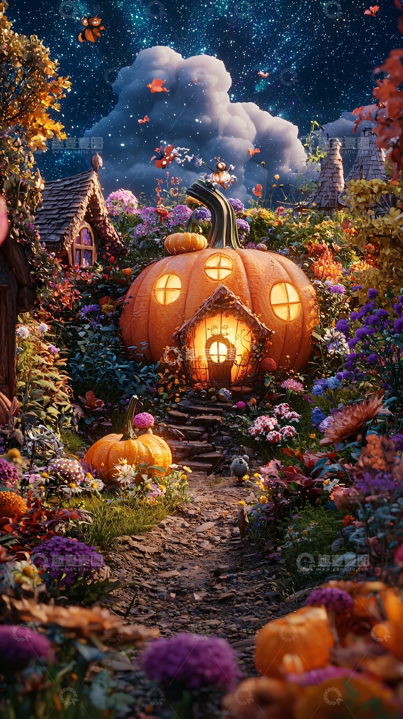 高清大图下载【趣麦麦图】南瓜灯小屋童话花园