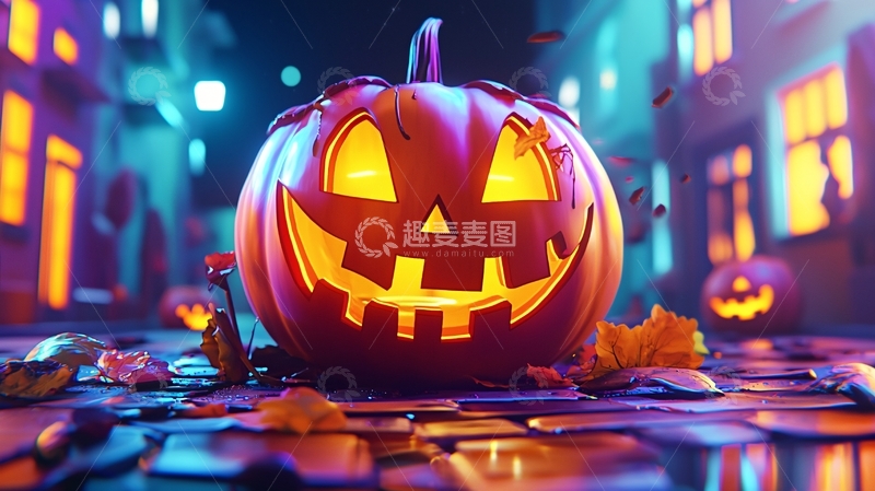 高清大图下载【趣麦麦图】万圣节南瓜灯夜景