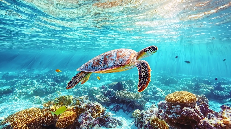 高清大图下载【趣麦麦图】海龟珊瑚礁下的美丽世界