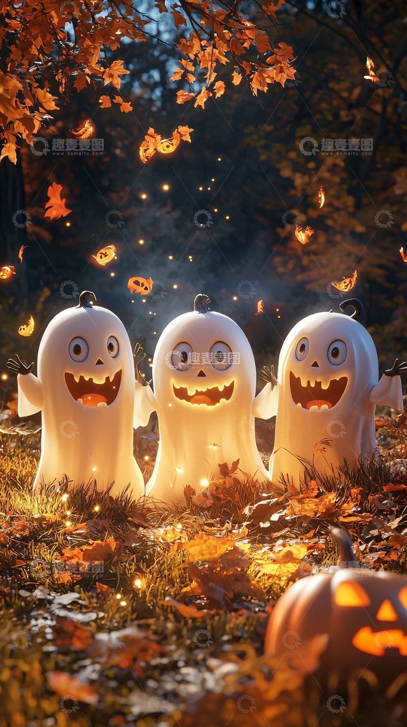 高清大图下载【趣麦麦图】万圣节鬼魂南瓜灯夜景