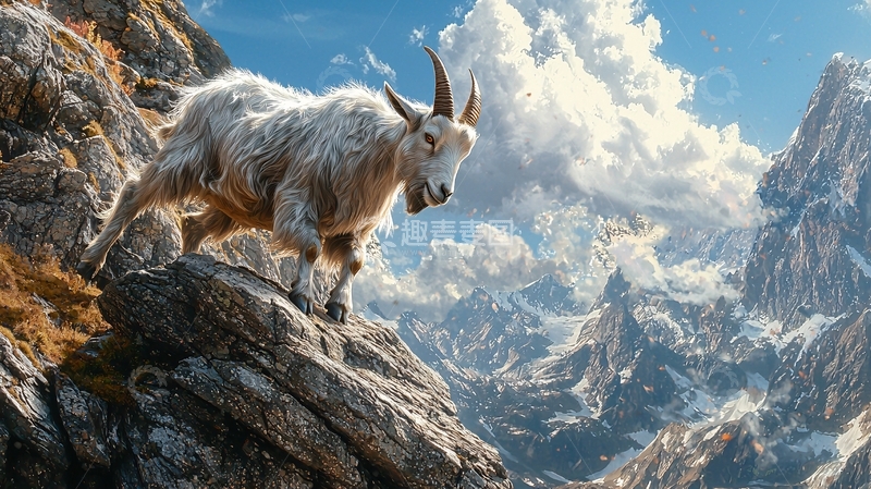 高清大图下载【趣麦麦图】山羊攀岩在壮丽山脉
