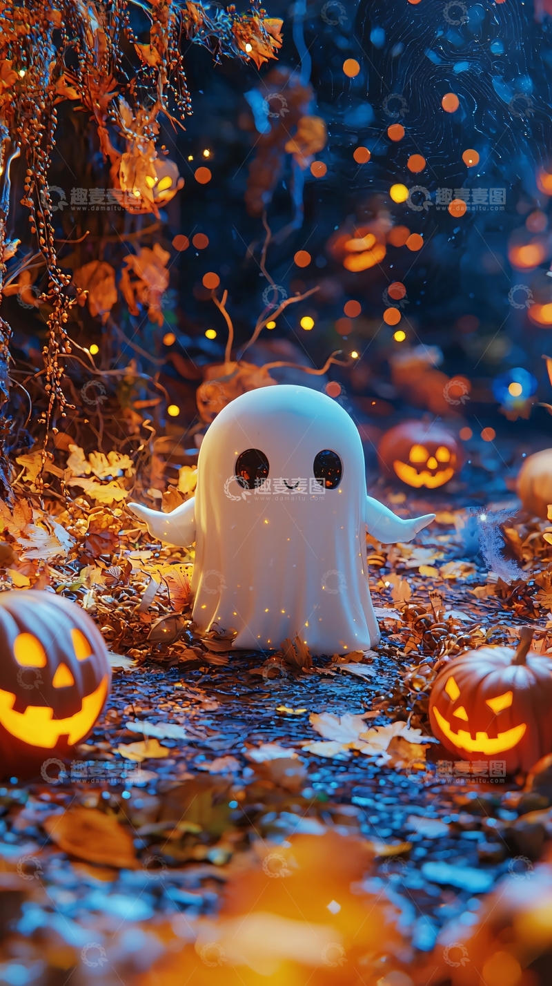 高清大图下载【趣麦麦图】万圣节鬼魂与南瓜灯