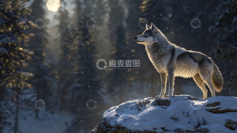 高清大图下载【趣麦麦图】雪地中的狼高清图片