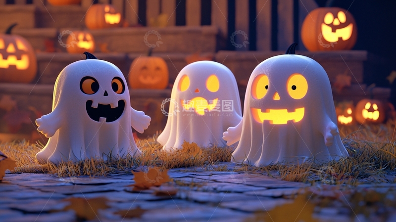 高清大图下载【趣麦麦图】万圣节鬼魂南瓜灯装饰场景