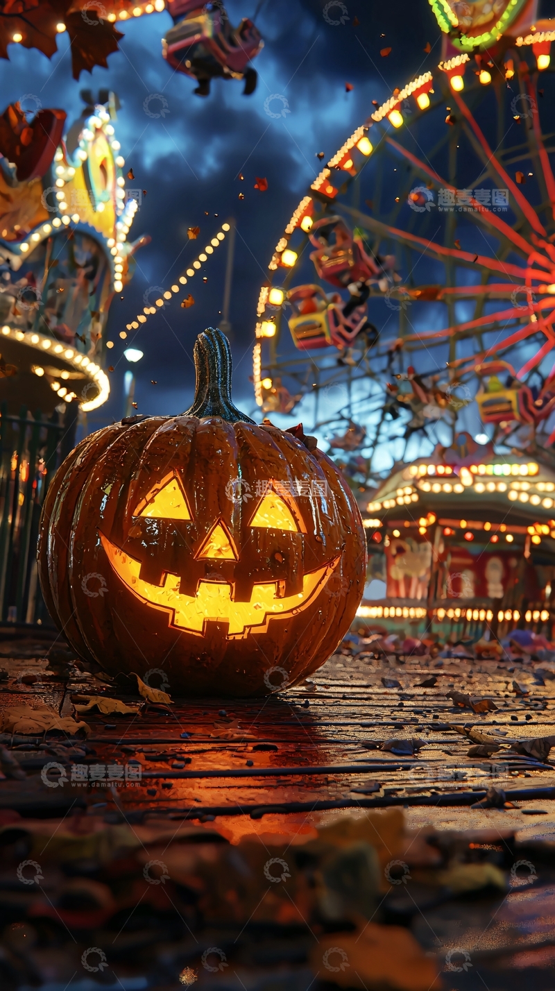 高清大图下载【趣麦麦图】万圣节南瓜灯游乐园夜景