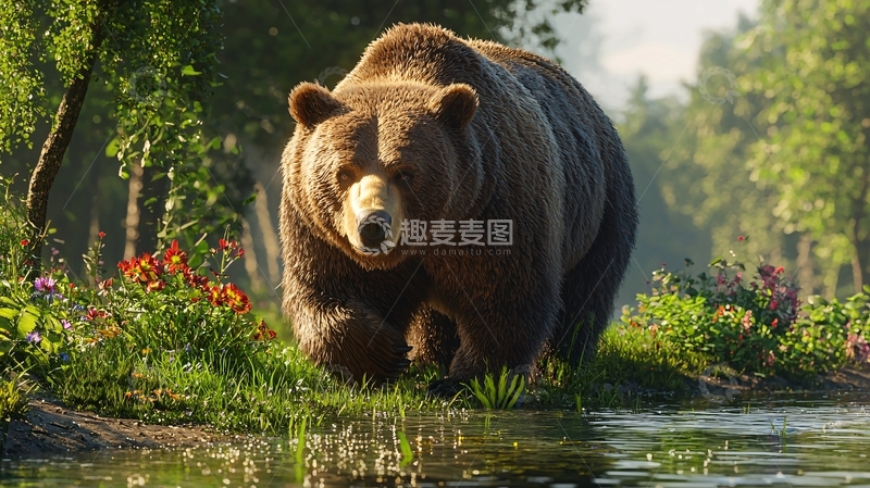 高清大图下载【趣麦麦图】森林中的棕熊