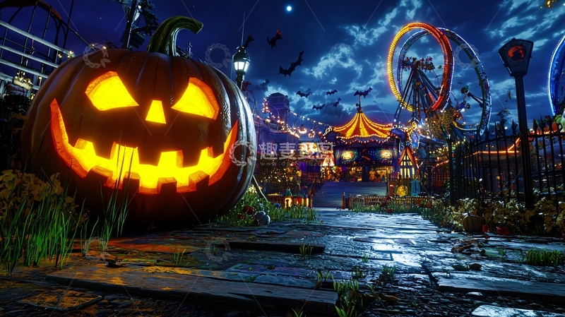 高清大图下载【趣麦麦图】万圣节游乐园夜景