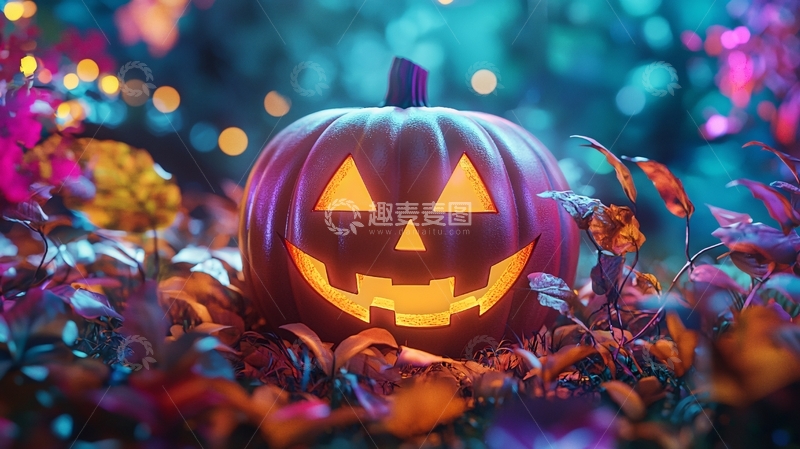 高清大图下载【趣麦麦图】万圣节南瓜灯与落叶