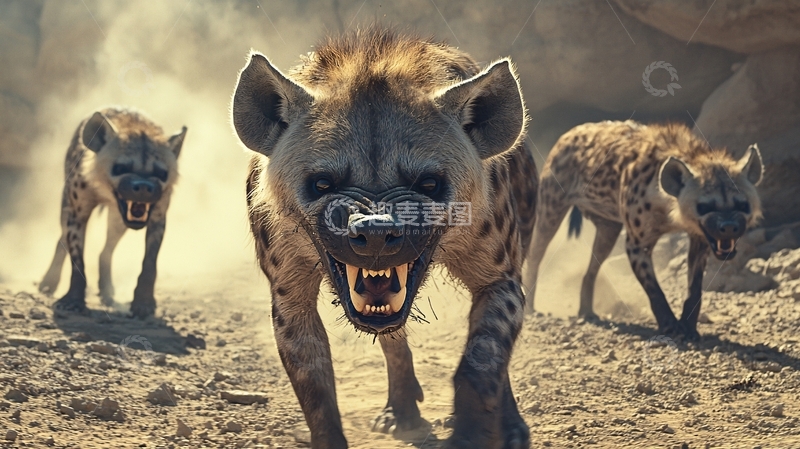 高清大图下载【趣麦麦图】非洲鬣狗群追逐猎物