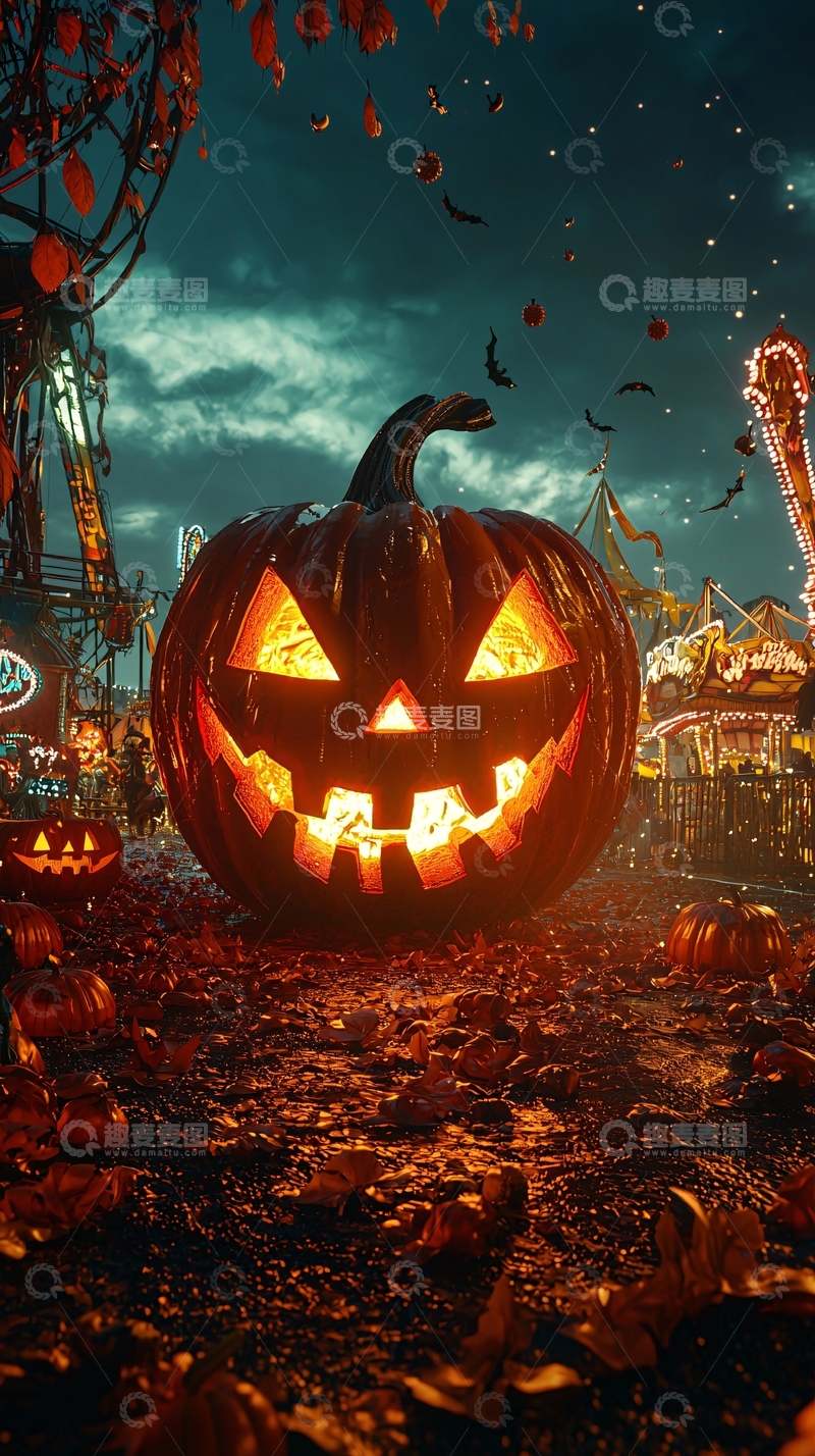 高清大图下载【趣麦麦图】万圣节南瓜灯夜景