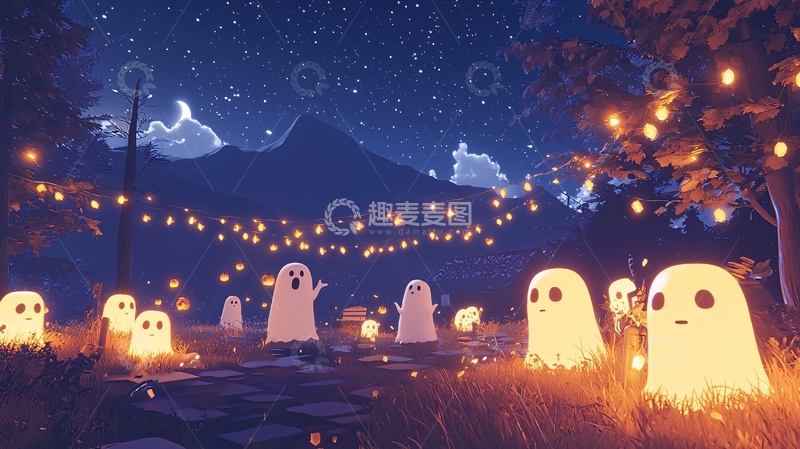 高清大图下载【趣麦麦图】夜晚森林中的发光幽灵