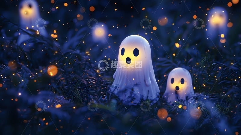 高清大图下载【趣麦麦图】夜色中的发光小鬼灯饰