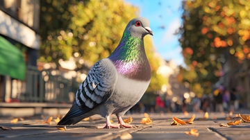 秋日街头的彩色鸽子