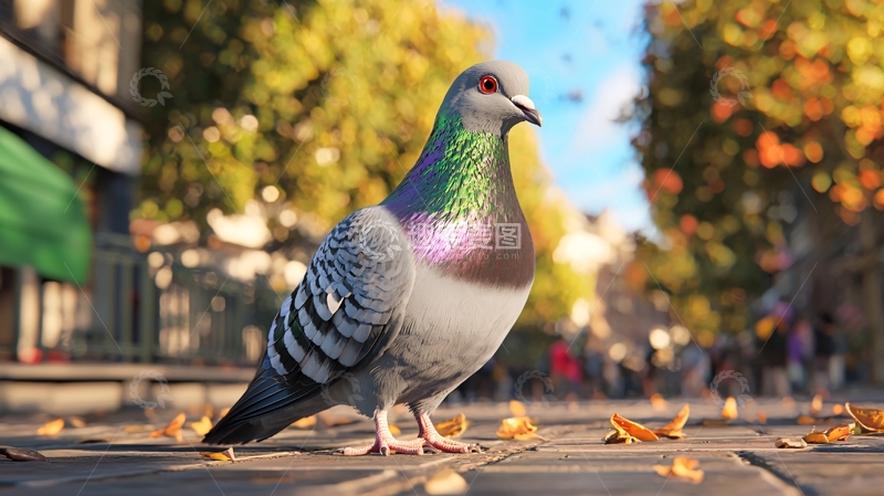 高清大图下载【趣麦麦图】秋日街头的彩色鸽子