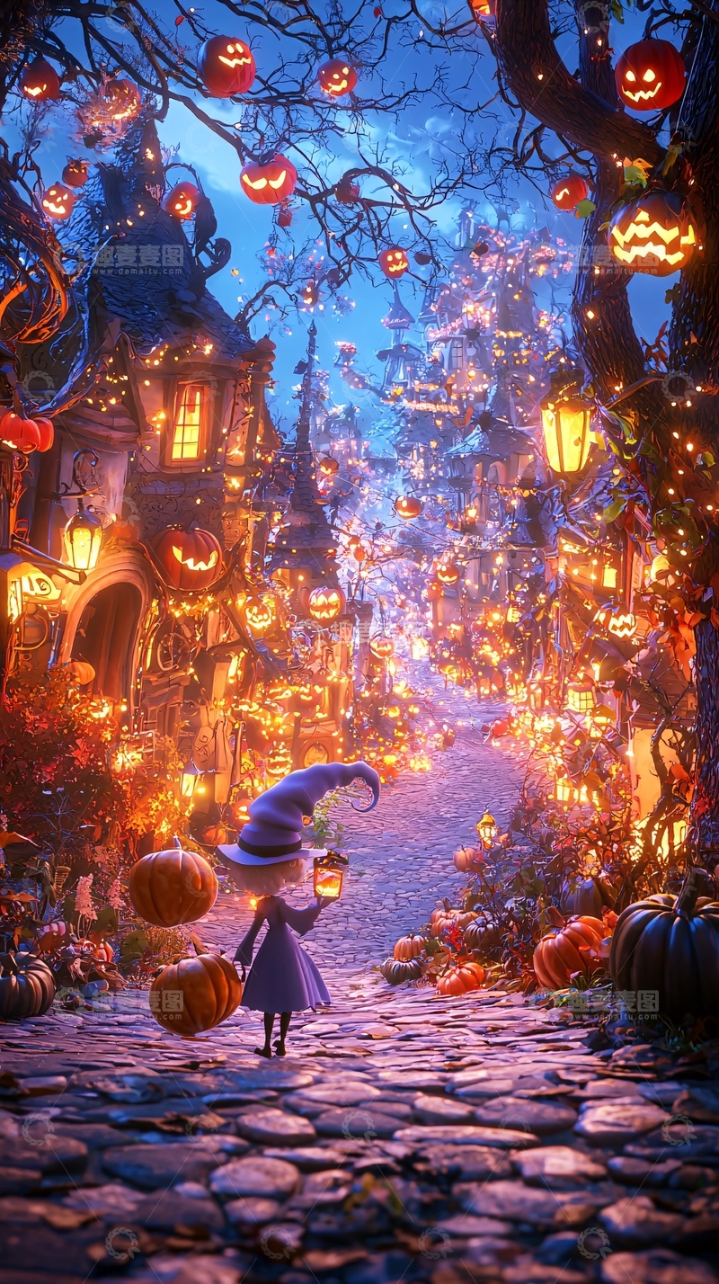 高清大图下载【趣麦麦图】万圣节小镇夜景