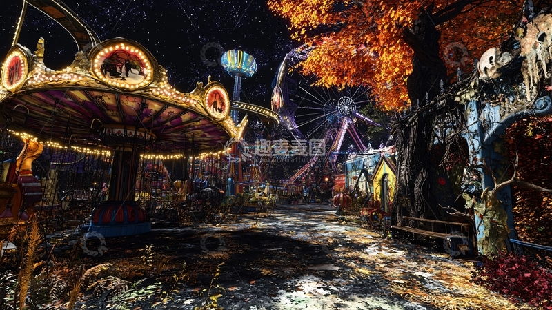 高清大图下载【趣麦麦图】万圣节主题游乐园夜景