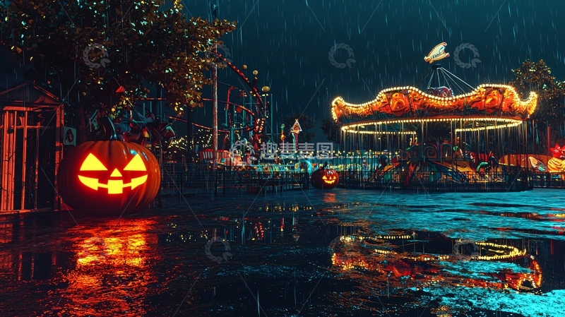 高清大图下载【趣麦麦图】万圣节雨夜游乐园