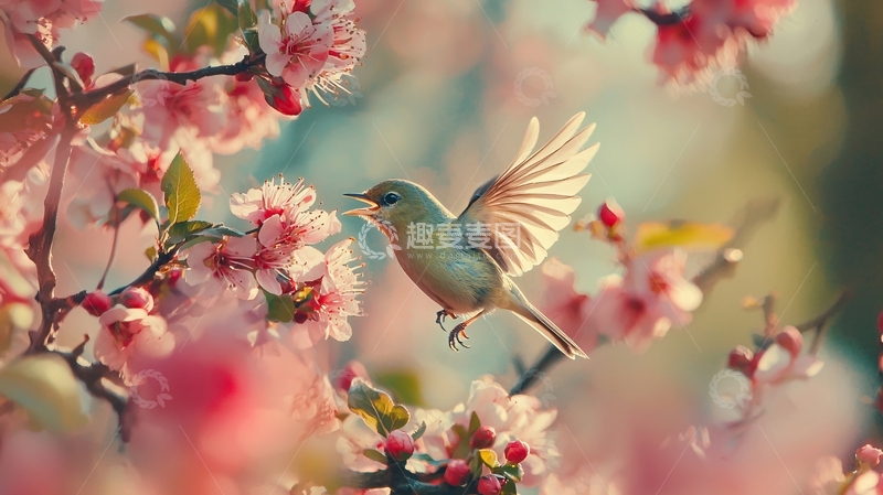 高清大图下载【趣麦麦图】春天花开鸟鸣自然风景