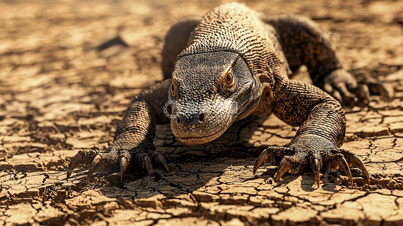 高清大图下载【趣麦麦图】巨蜥在干燥土地上