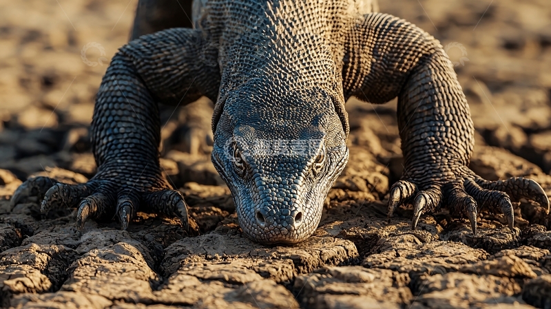 高清大图下载【趣麦麦图】巨蜥爬行在干燥的土地上