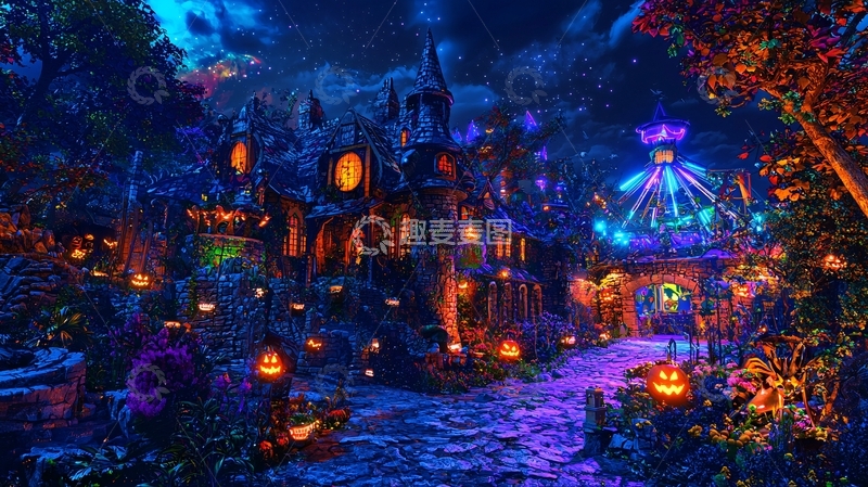 高清大图下载【趣麦麦图】万圣节奇幻城堡夜景