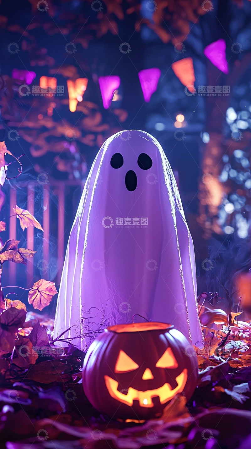 高清大图下载【趣麦麦图】万圣节鬼魂南瓜灯夜景