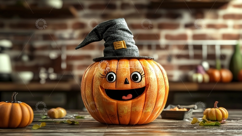 高清大图下载【趣麦麦图】万圣节南瓜灯与巫师帽