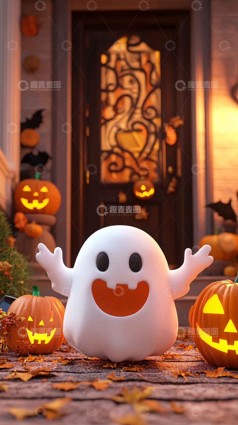 高清大图下载【趣麦麦图】万圣节鬼魂南瓜灯装饰场景